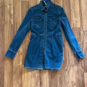 Free People Denim Long Sleeve Dress